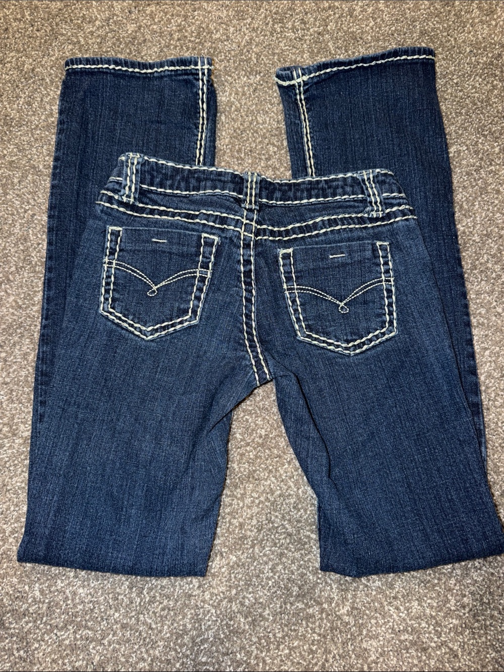 Y2K Blue Asphalt Dark Blue Low Rise Bootcut Jeans with Contrast Stitching Sz 3